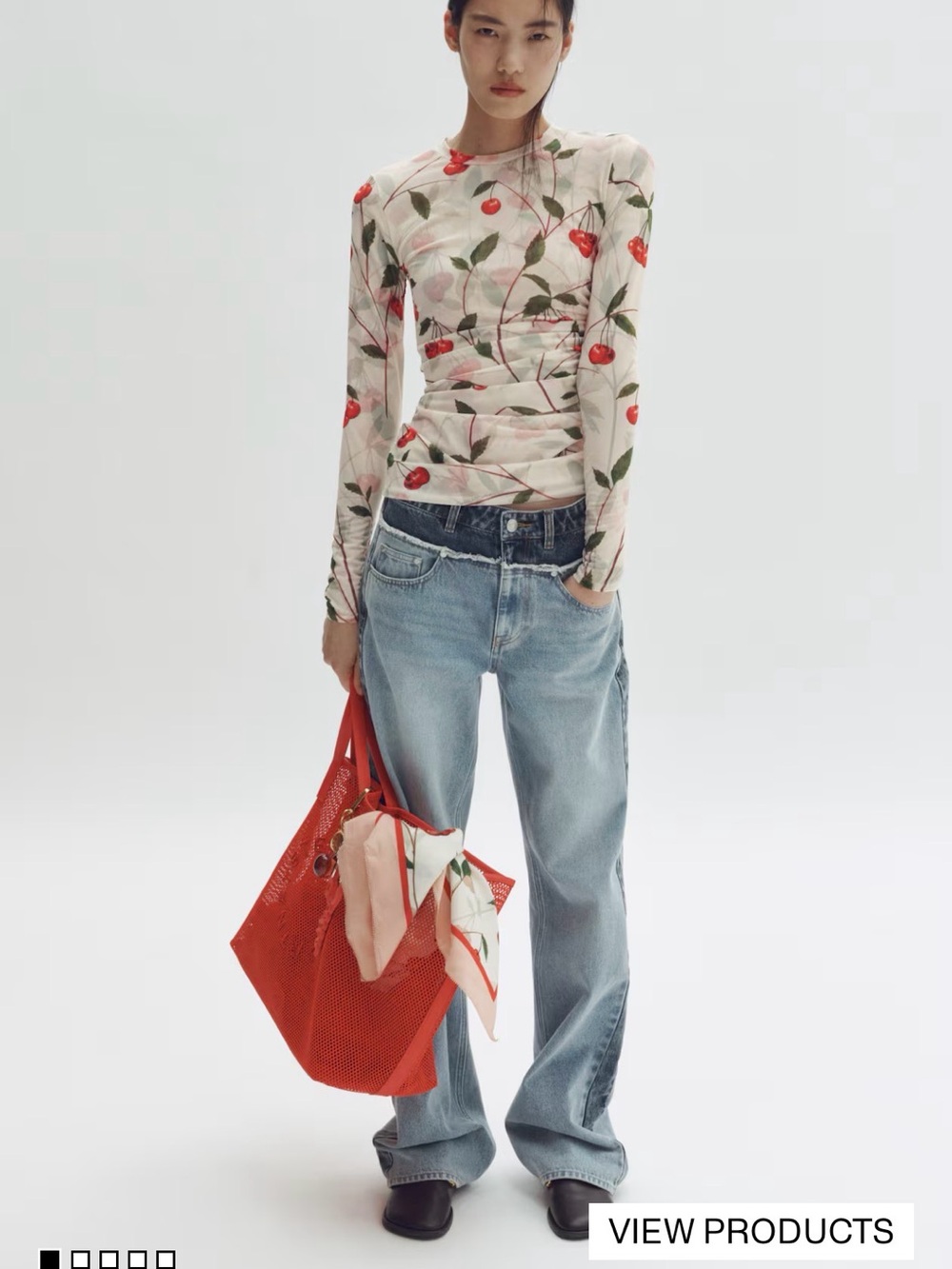 STELLA MCCARTNEY H&M Cherry-Print Mesh Top. Size L. NWT - Picture 2 of 5